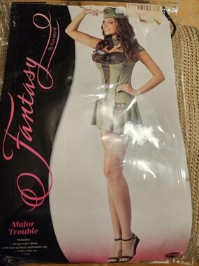 Fantasy Major Trouble Olive Green Military Costume Dress Size med /large